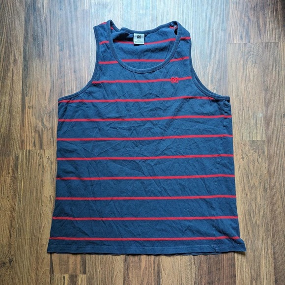 Y2K DC men's size medium tank top red and navy striped - Picture 1 of 7